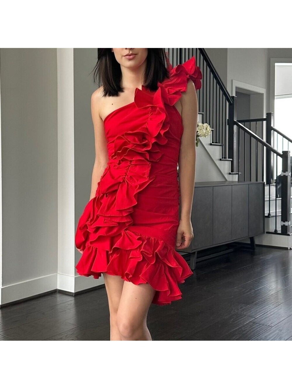 AKNVAS Sonia Dress size 6 Ruffle Mini One Shoulder Size 6